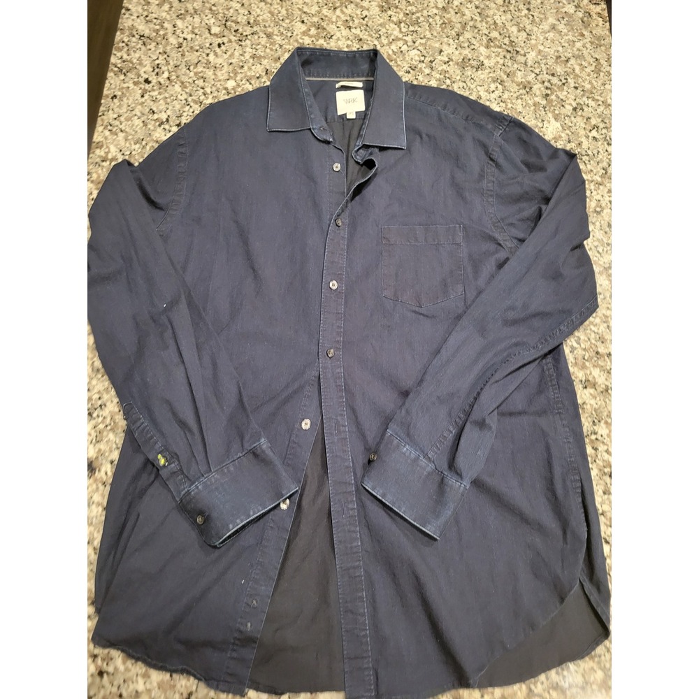 WRK Indigo Button Down Shirt Men Size 16 1/2 34 35 Long Sleeve Cotton Lycra